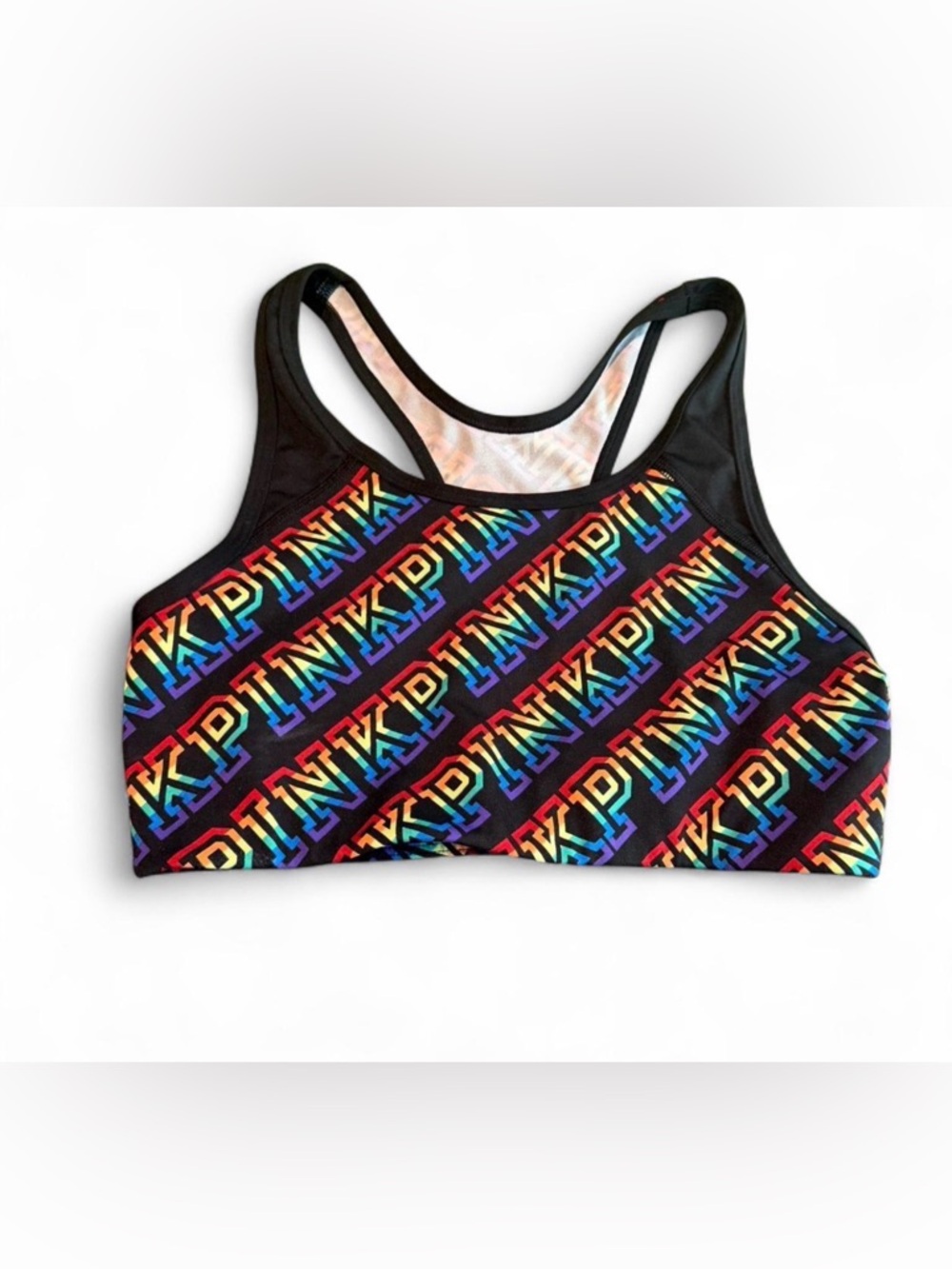 PINK Victoria's Secret Black Sports Bra with Multicolor Trim